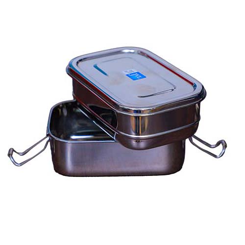 JVL Stainless Steel Lunch Box for School,Office - Food Grade and Leak Proof Tiffin, Rectangular Shape (Small) (Double Decker)